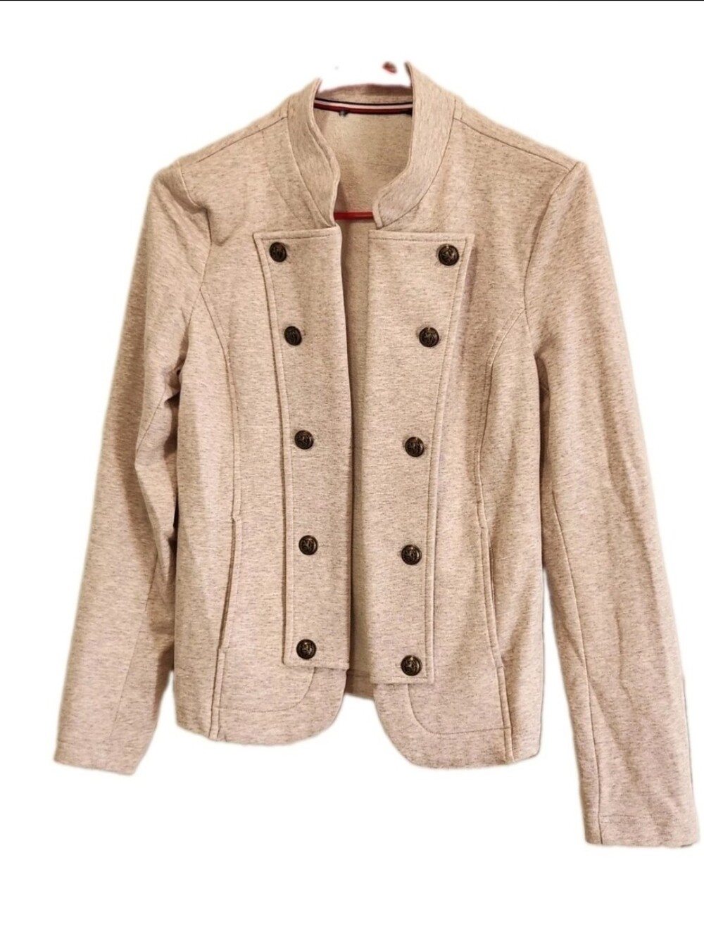 Tommy Hilfiger Grey Knit Military Band Jacket Size Small Open Front Medallion